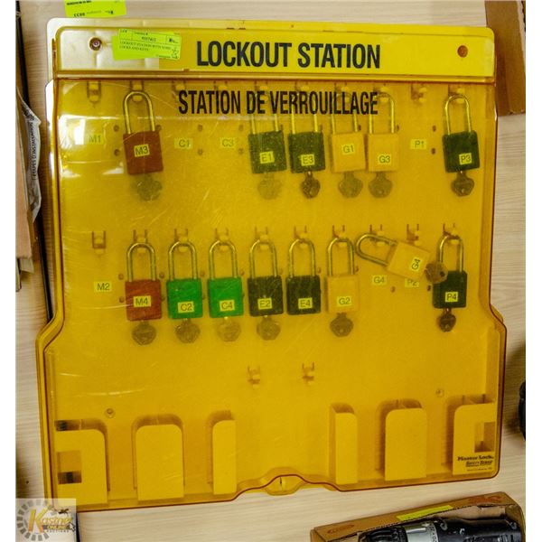 LOCKOUT STATION WITH SOME LOCKS AND KEYS