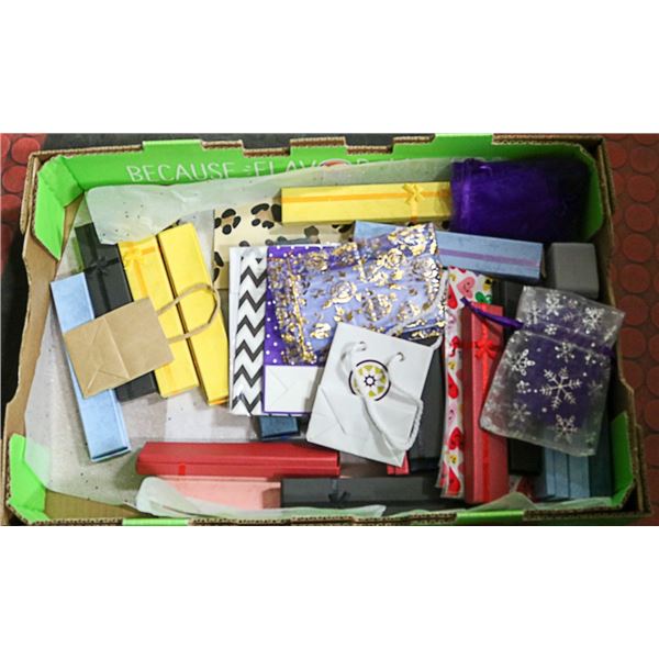 FLAT OF UNUSED SMALL GIFT BAGS & JEWLERY BOXES