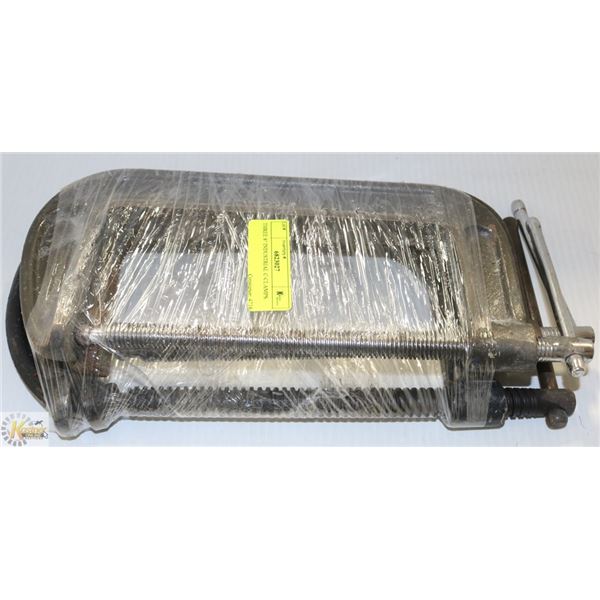 THREE 8" INDUSTRIAL C-CLAMPS.