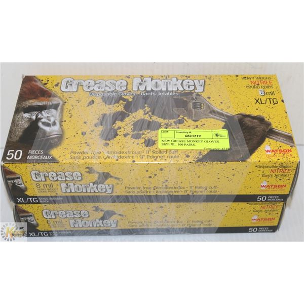 NEW GREASE MONKEY GLOVES. SIZE XL. 100 PAIRS.