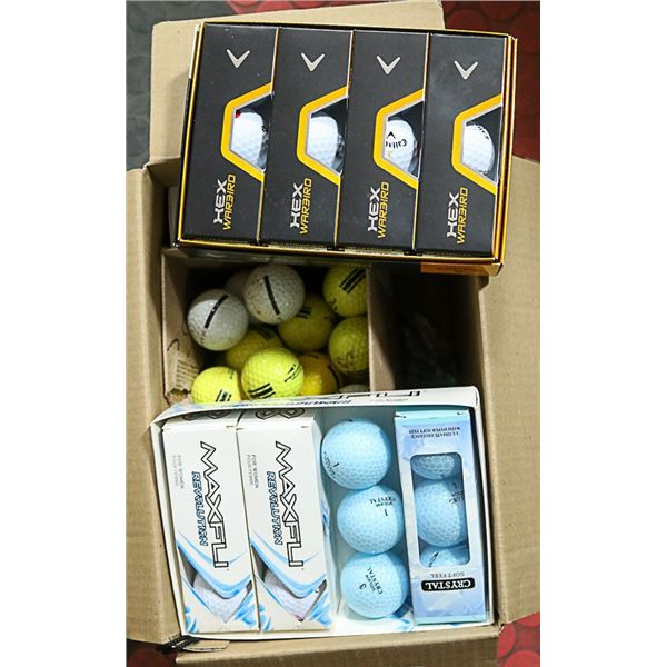 BOXES OF NEW GOLF BALLS (38), PRACTICE GOLF BALLS;