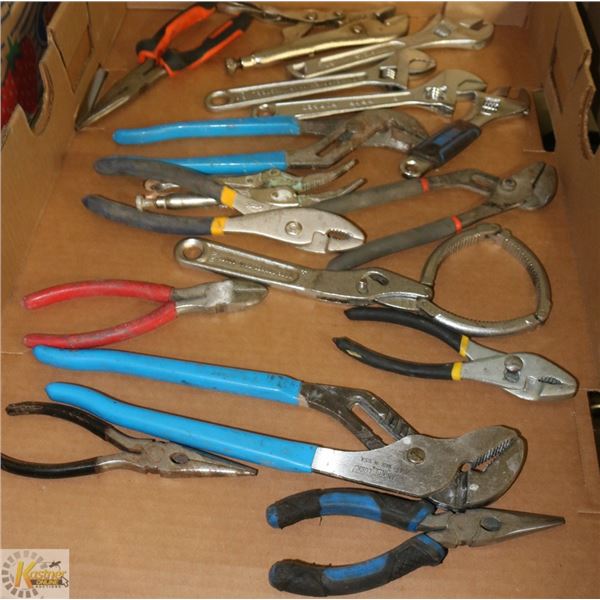 FLAT OF PLIERS, SNIPS, CRESCENT WRENCHES,