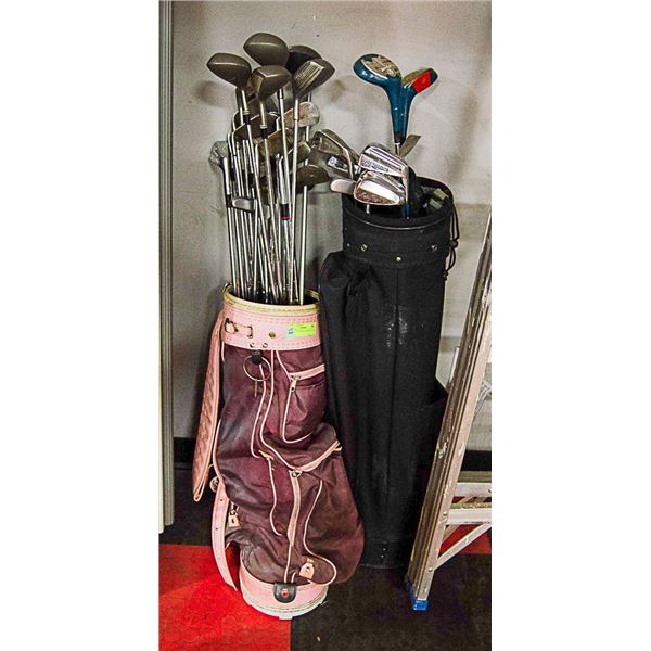 2 GOLF BAGS WITH VARIOUS CLUBS