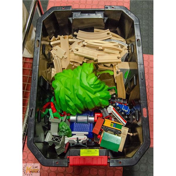 WOODEN RAILWAY TRAIN/TRACK SET.