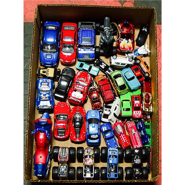 BOX W/ TOY CARS. OVER 40 PCS.