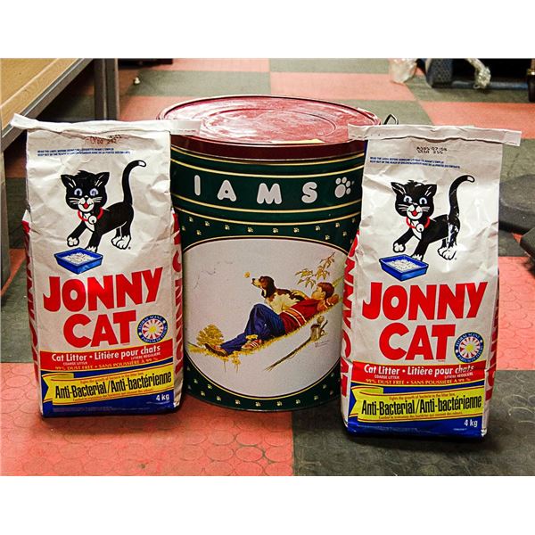 I AMS DECORATED TIN 2 BAGS CAT LITTER