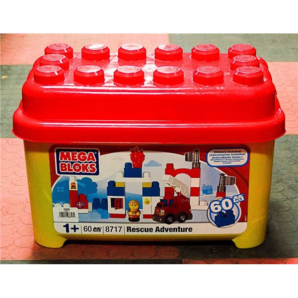 BOX W/ MEGA BLOCKS. OVER 60 PCS.