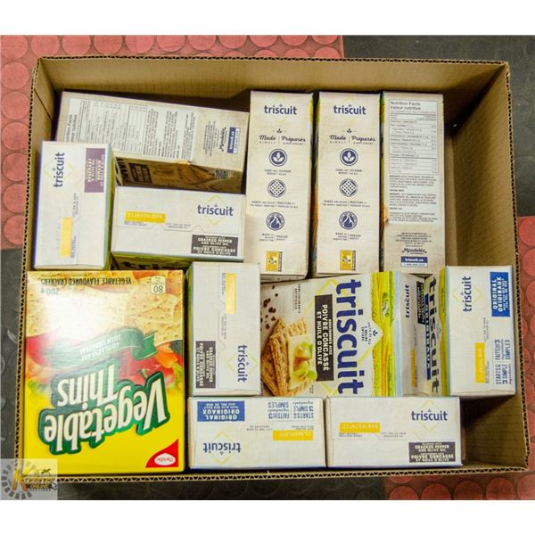 BOX OF TRISCUITS AND CRACKERS LOT