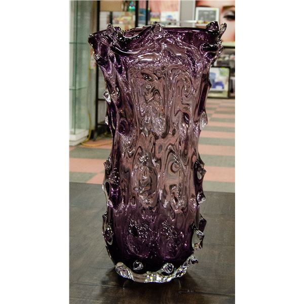 LARGE PLUM ART GLASS VASE VERY UNIQUE AND HEAVY