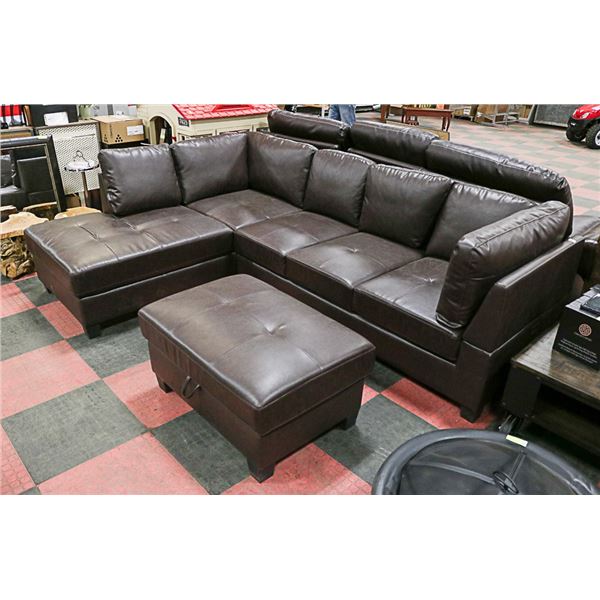 NEW BROWN LEATHERETTE SECTIONAL WITH OTTOMAN