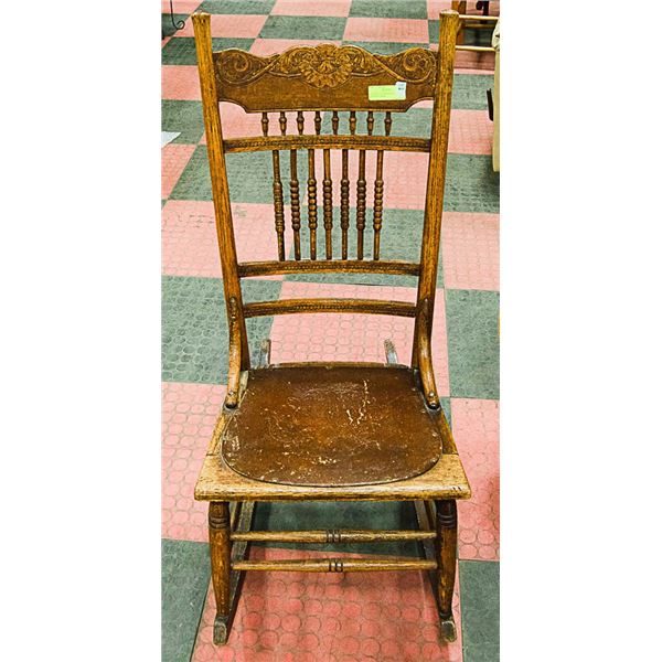 ANTIQUE LEATHER INLAY SEAT ROCKING CHAIR