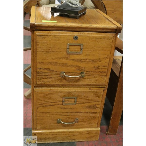 OAK 2 DRAWER FILING CABINET- 28" X 16" X 16.5"