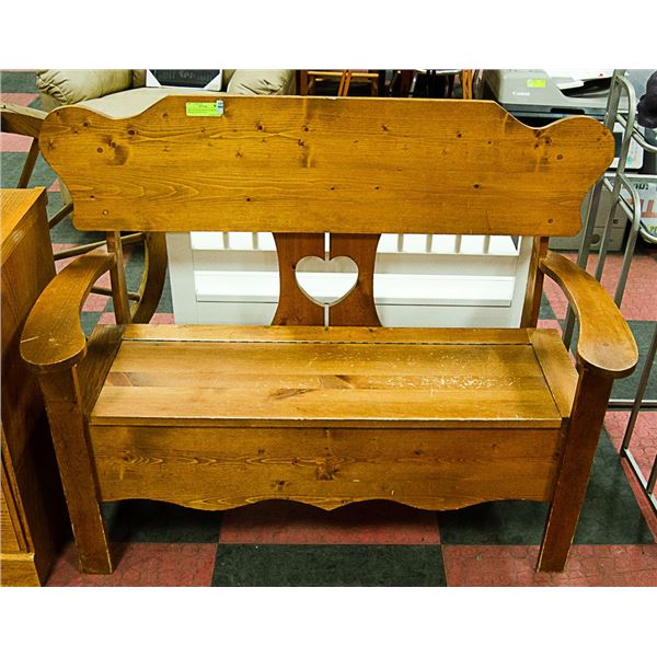 VINTAGE SOLID WOOD STORAGE BENCH- 44" X 35" X 19