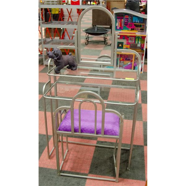 METAL VANITY SET WITH 2 SHELVES & SETTEE