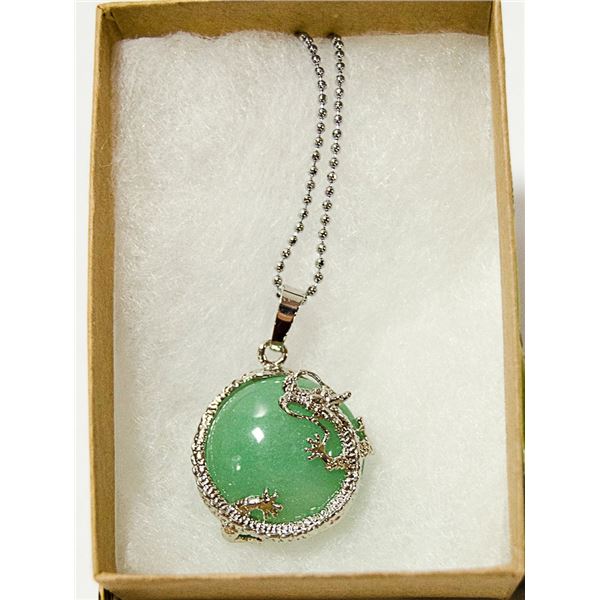 JADE STONE WRAPPED IN DRAGON NECKLACE 925 STAMPED