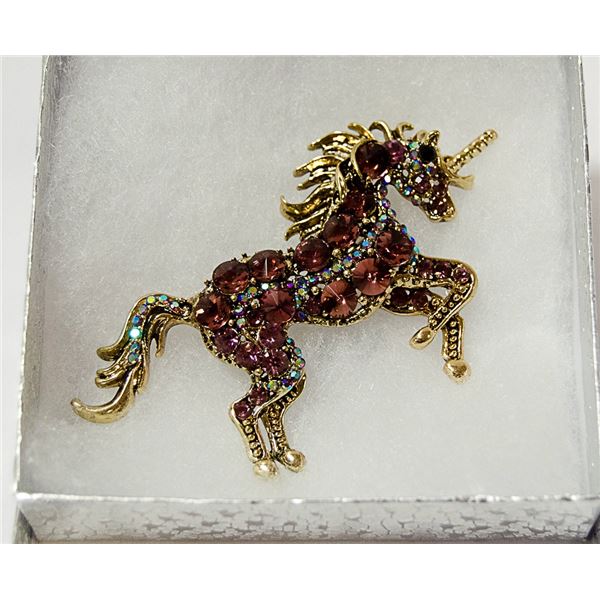 UNICORN RHINESTONE BROOCH
