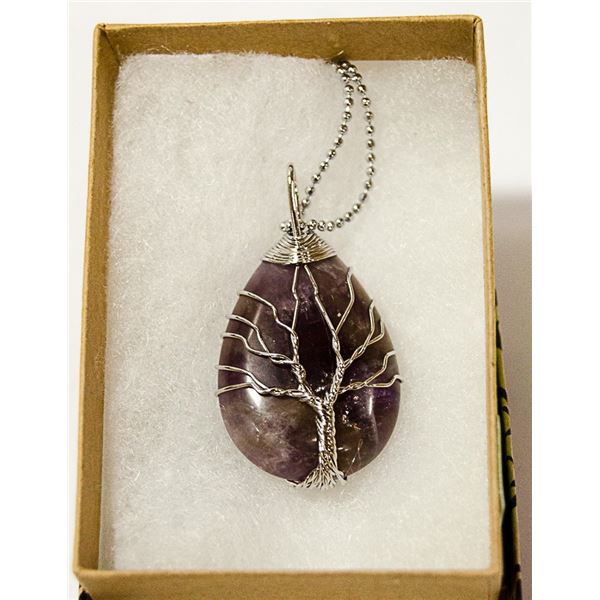 AMETHYST STONE TREE OF LIFE WRAPPED NECKLACE 925