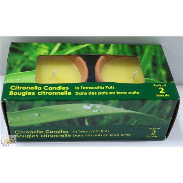 LOT OF 2 CITRONELLA CANDLES IN TERRACOTTA  POTS