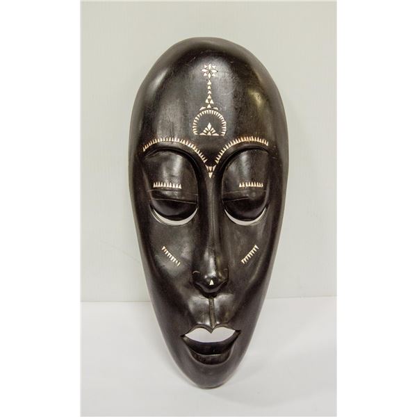 LARGE BLACK MASK WITH ABALON INSERTED DESIGN