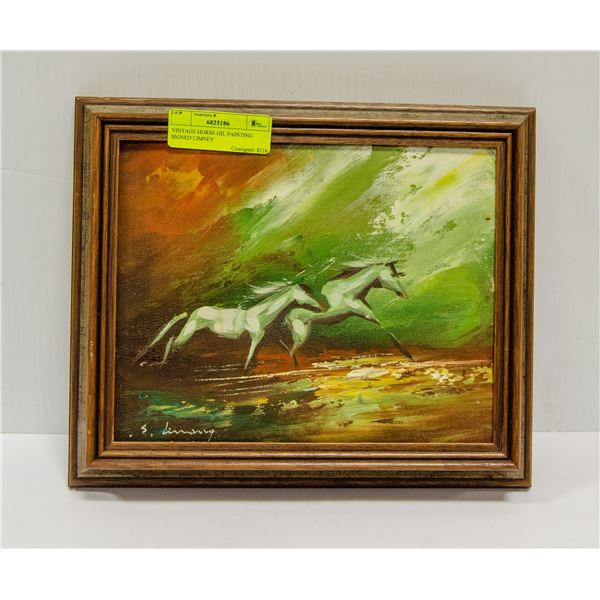 VINTAGE HORSE OIL PAINTING SIGNED LIMNEY
