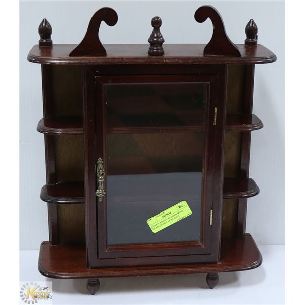 CURIO CABINET WOODEN WITH GLASS DOOR CAN BE WALL