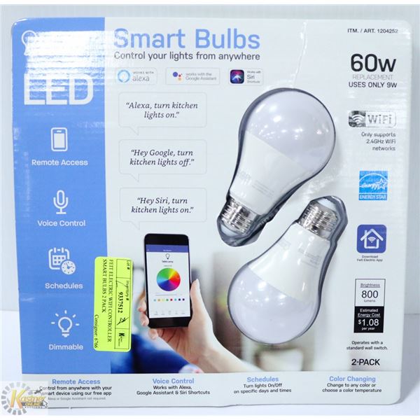 FEIT ELECTRIC WIFI CONTROLLER SMART BULBS 2 PACK
