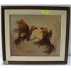 Image 1 : VINTAGE PICTURE OIL ON CANVAS OF A ROOSTER FIGHT