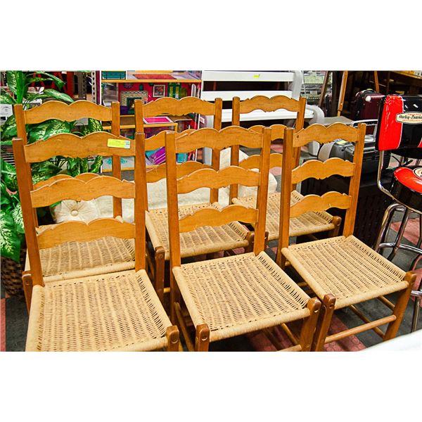 GROUP OF 6 VINTAGE WOOD CANE SEAT DINING CHAIRS