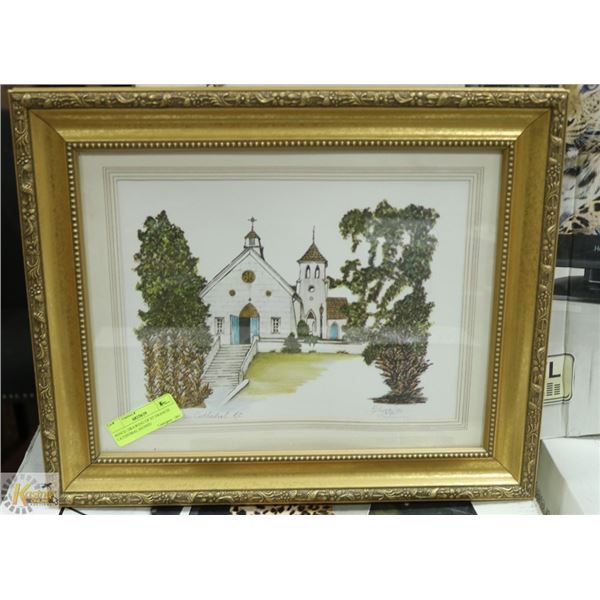 PENCIL DRAWING OF ST FRANCIS CATHEDRAL SIGNED