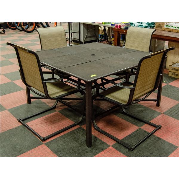 54" X 54" METAL PATIO TABLE W/ 4 CHAIRS