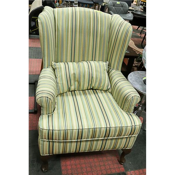 STRIPED WING BACK PARLOUR CHAIR
