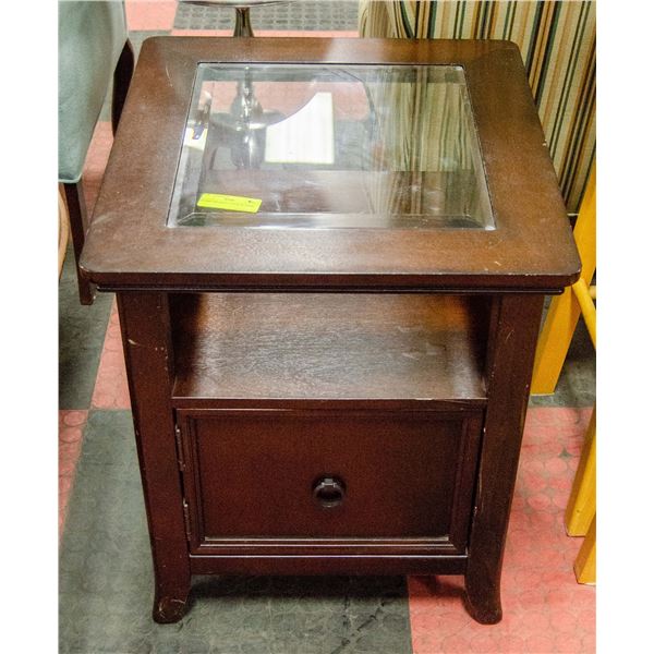 GLASS TOP NIGHT STAND W/ DOOR