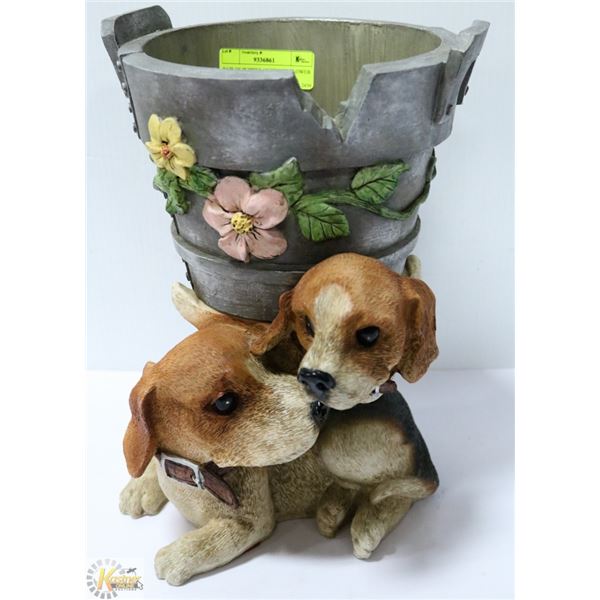 PAIR OF PUPPIES OUTDOOR FLOWER PLANTER, 14" TALL
