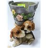 Image 1 : PAIR OF PUPPIES OUTDOOR FLOWER PLANTER, 14" TALL
