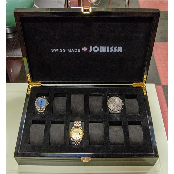 BLACK WATCH BOX - HOLDS UP TO 12 WATCHES, CONTENTS