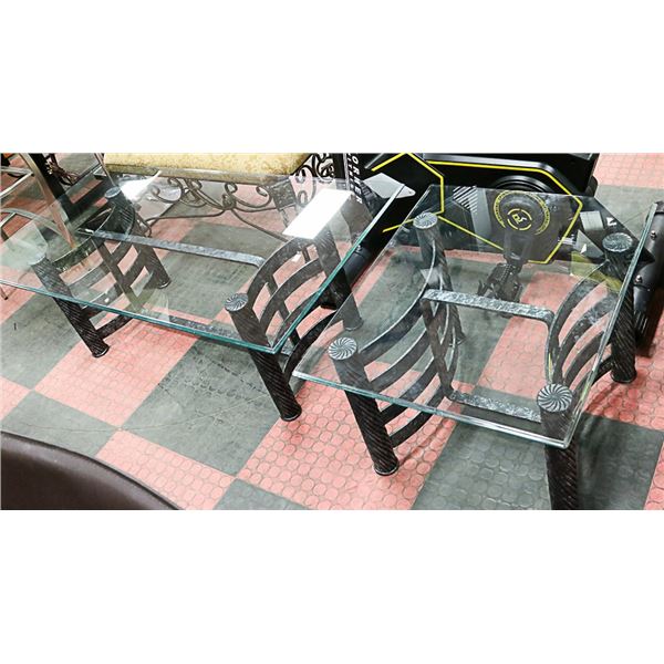 METAL & GLASS COFFEE & END TABLE SET