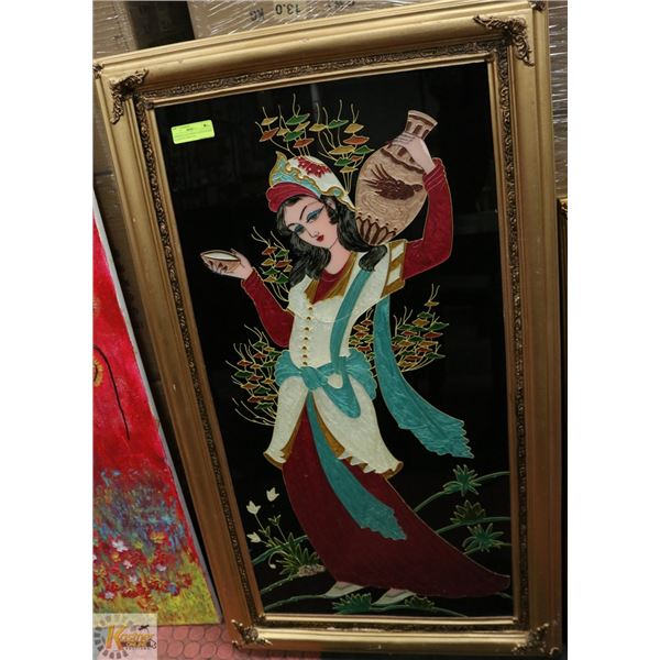 PERSIAN GOLD HEAVY GUILD STAIN GLASS PICTURE 4 X 2