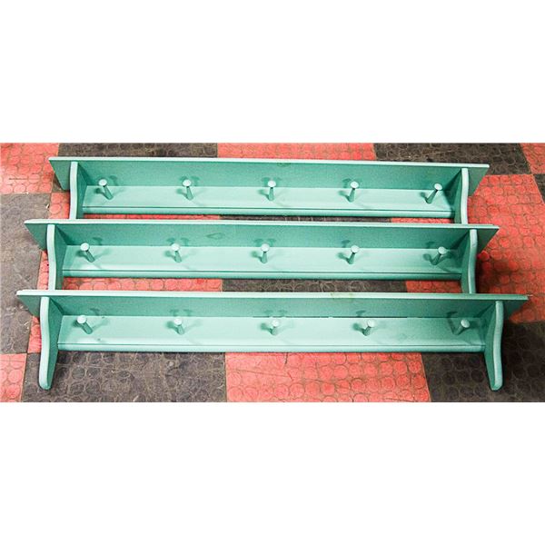 WOOD PAINTED WALL MOUNT SHELF/COAT RACK- LOT OF 3
