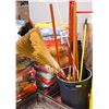 Image 1 : GARBAGE CAN FULL OF BROOMS AND SAFETY FLAG