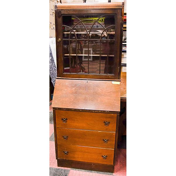 ANTIQUE WOOD DROP FRONT SECRETARY DESK