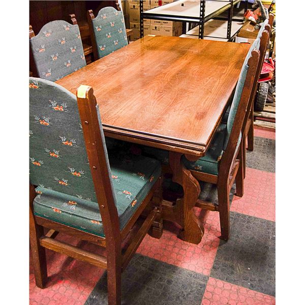 ANTIQUE OAK DINING ROOM TABLE  & 6 CHAIRS WITH