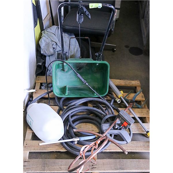 MISC. LOT OF GRASS CARE ITEMS, COPPER SPRINKLER