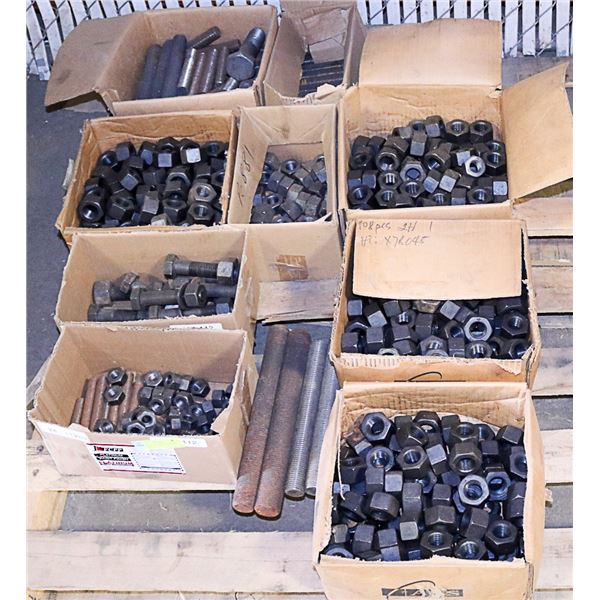PALLET OF ASSORTED LARGE NUTS AND BOLTS