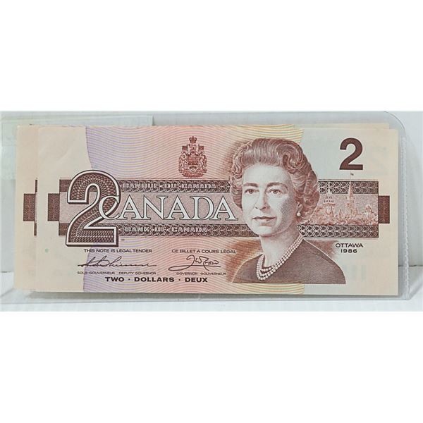 LOT OF FOUR UNFOLDED CANADIAN TWO DOLLAR BILLS