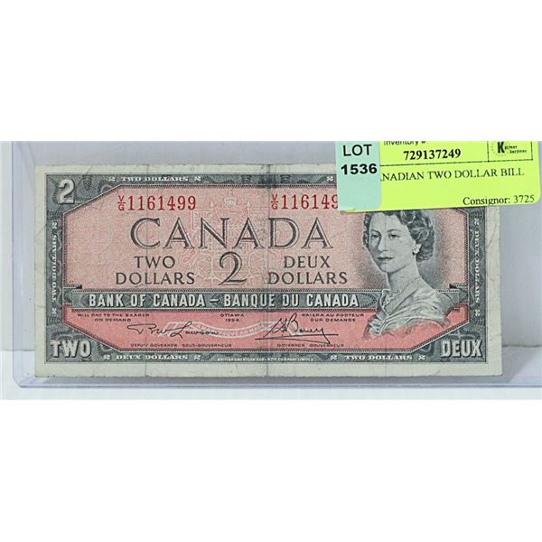 1954 CANADIAN TWO DOLLAR BILL