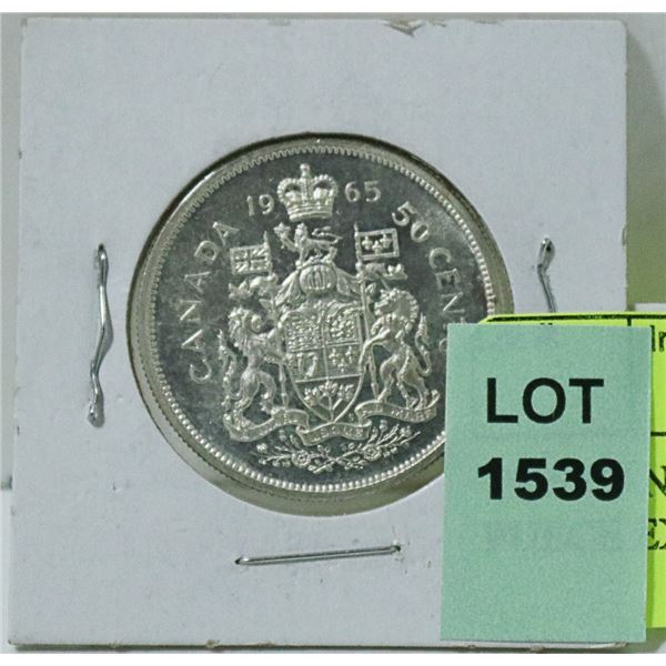 1965 CANADIAN SILVER 50 CENT PIECE EXC