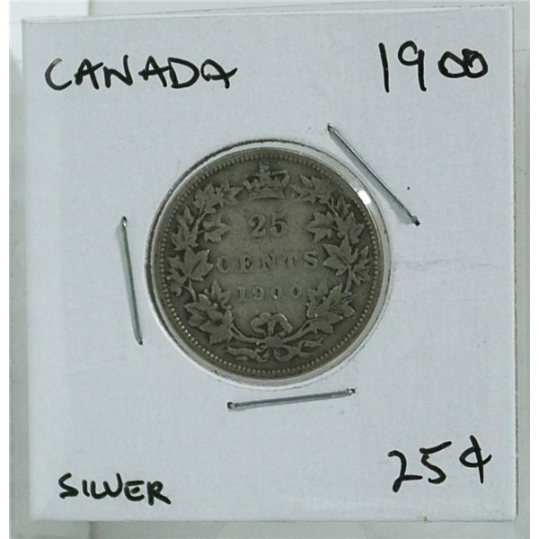 1900 CANADIAN TWENTY FIVE CENT SILVER COIN.