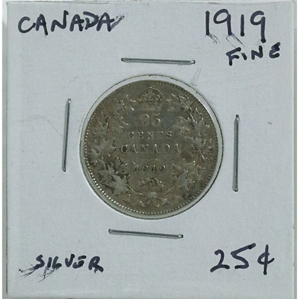 1919 CANADIAN TWENTY FIVE CENT SILVER COIN.
