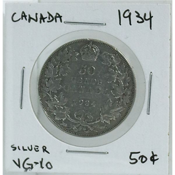 1934 CANADIAN FIFTY CENT SILVER COIN.