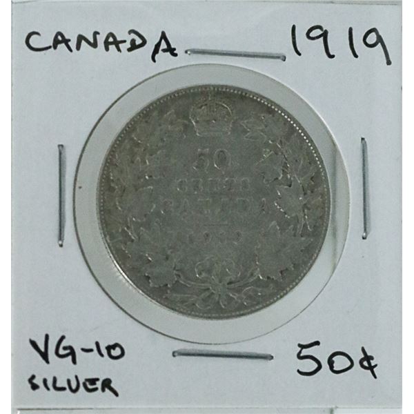 1919 CANADIAN FIFTY CENT SILVER COIN.